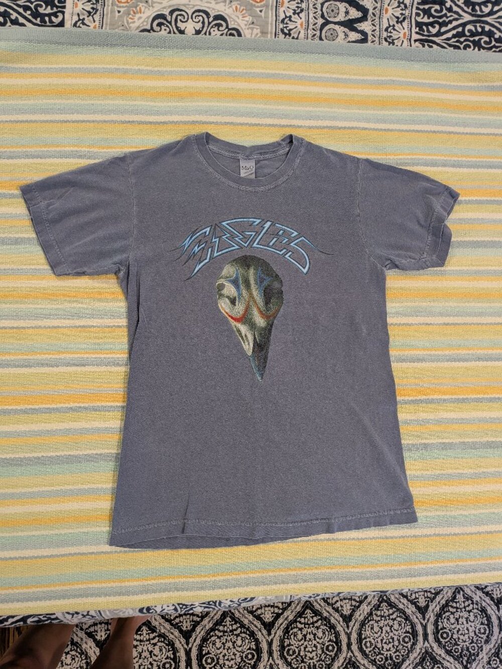 The Eagles Classic Rock Band Tee Small M&O Vintage Washed Blue Skull Graphic